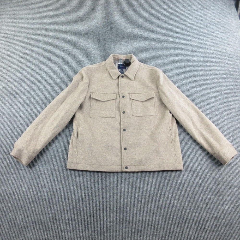 CHARLES TYRWHITT Jacket Mens L Beige Wool Harrington Collared Lined Pockets NWT